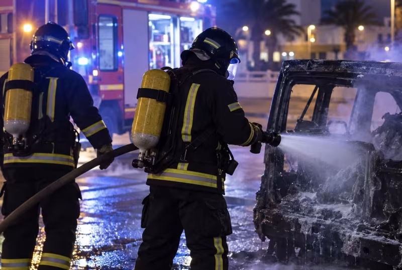 Vehicle Completely Destroyed by Fire in Arrecife