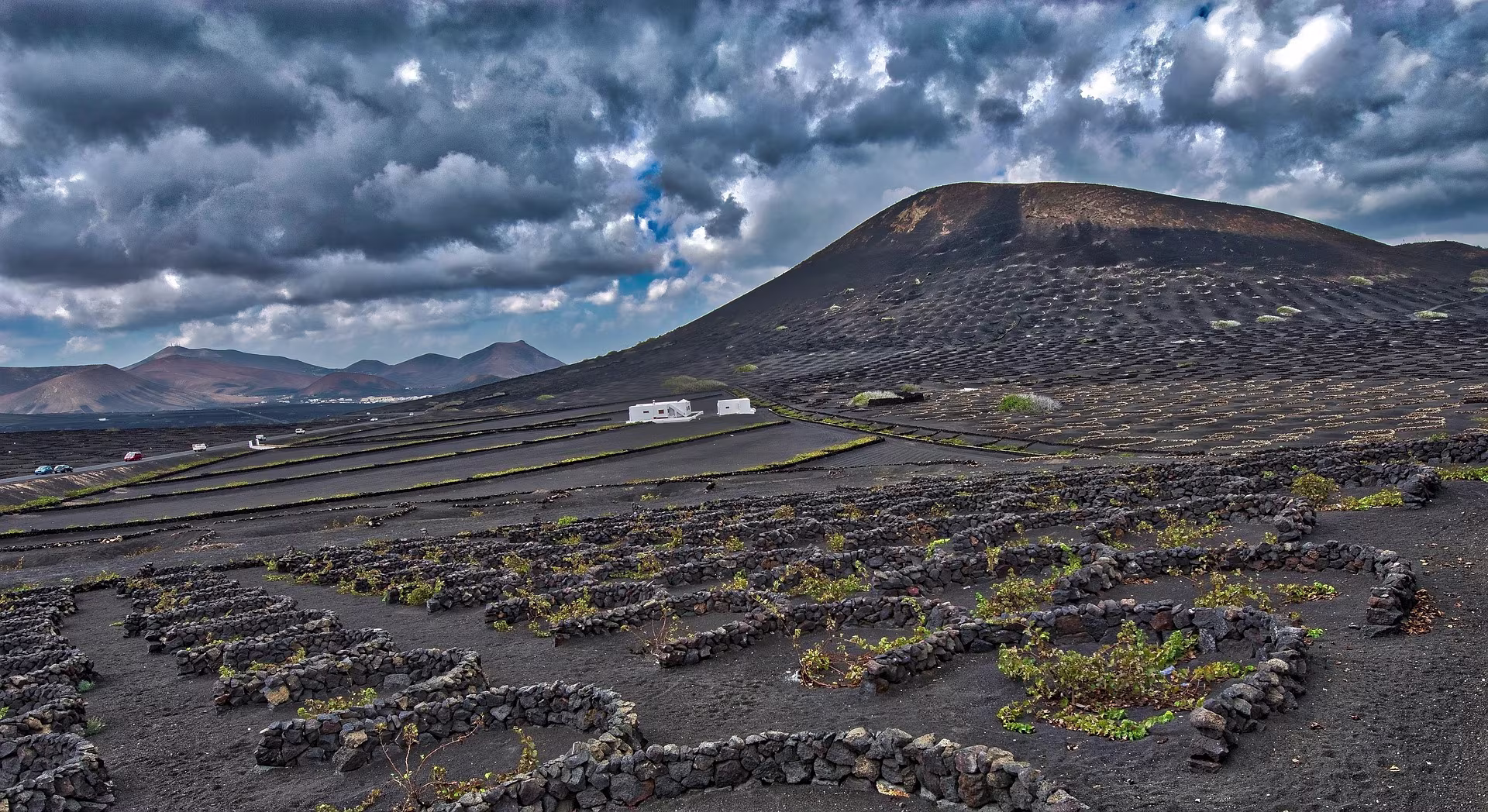 The hoyos and Zucos defining the landscape of La Geria. The wine district of Lanzarote